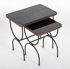 Two Nesting Tables in Curule Formed Metal by Jacques Adnet