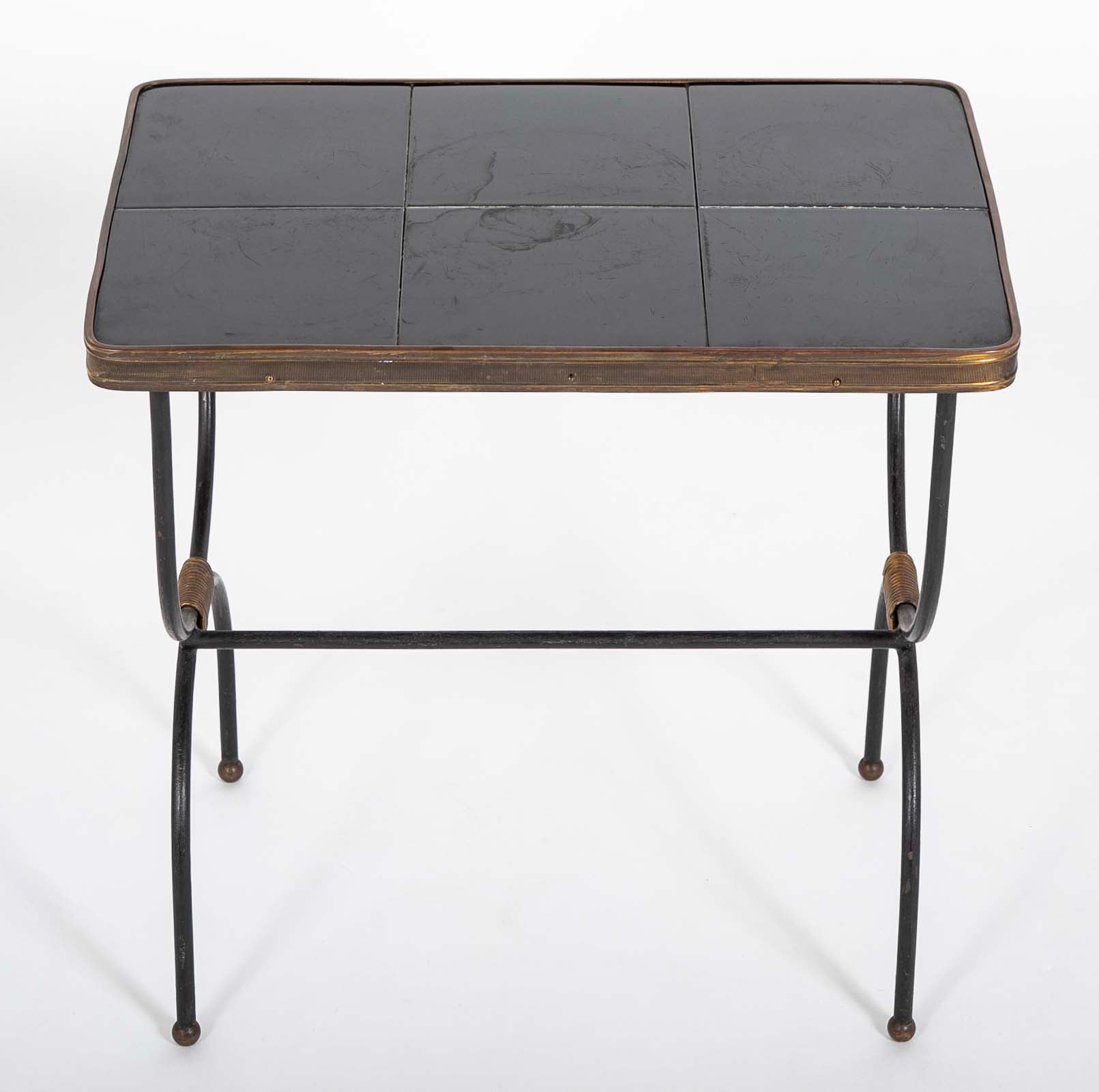 Two Nesting Tables in Curule Formed Metal by Jacques Adnet