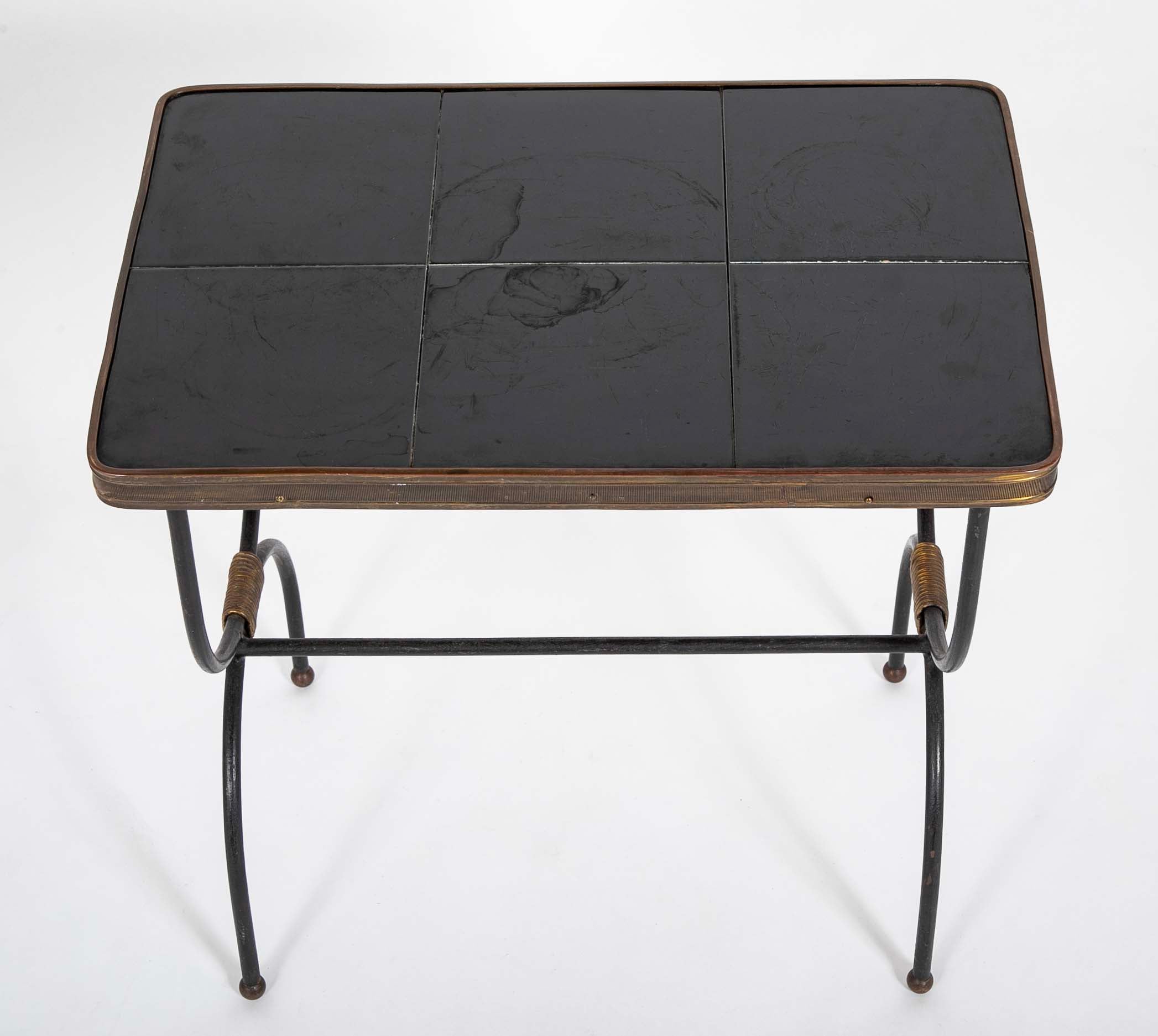 Two Nesting Tables in Curule Formed Metal by Jacques Adnet