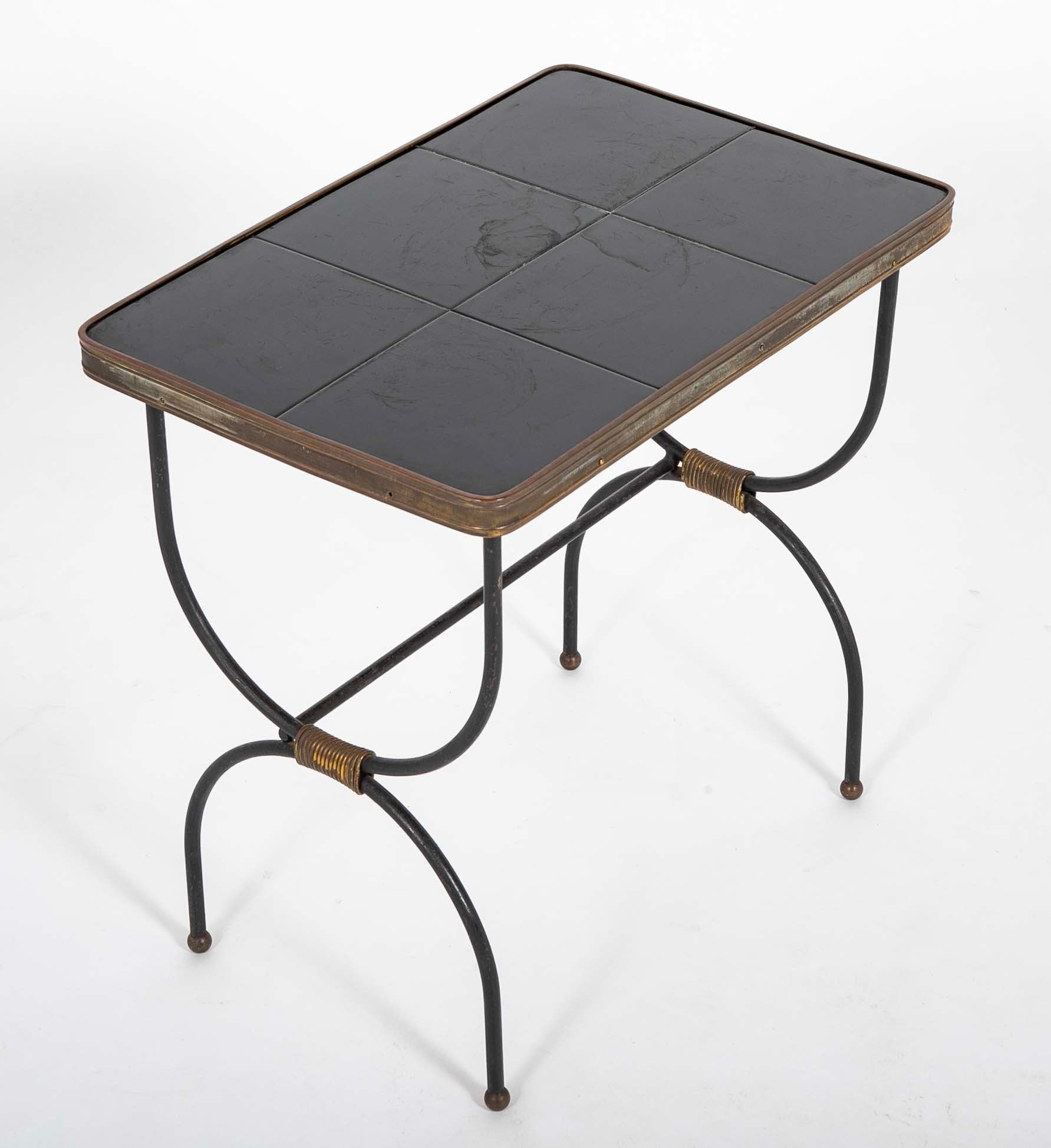 Two Nesting Tables in Curule Formed Metal by Jacques Adnet