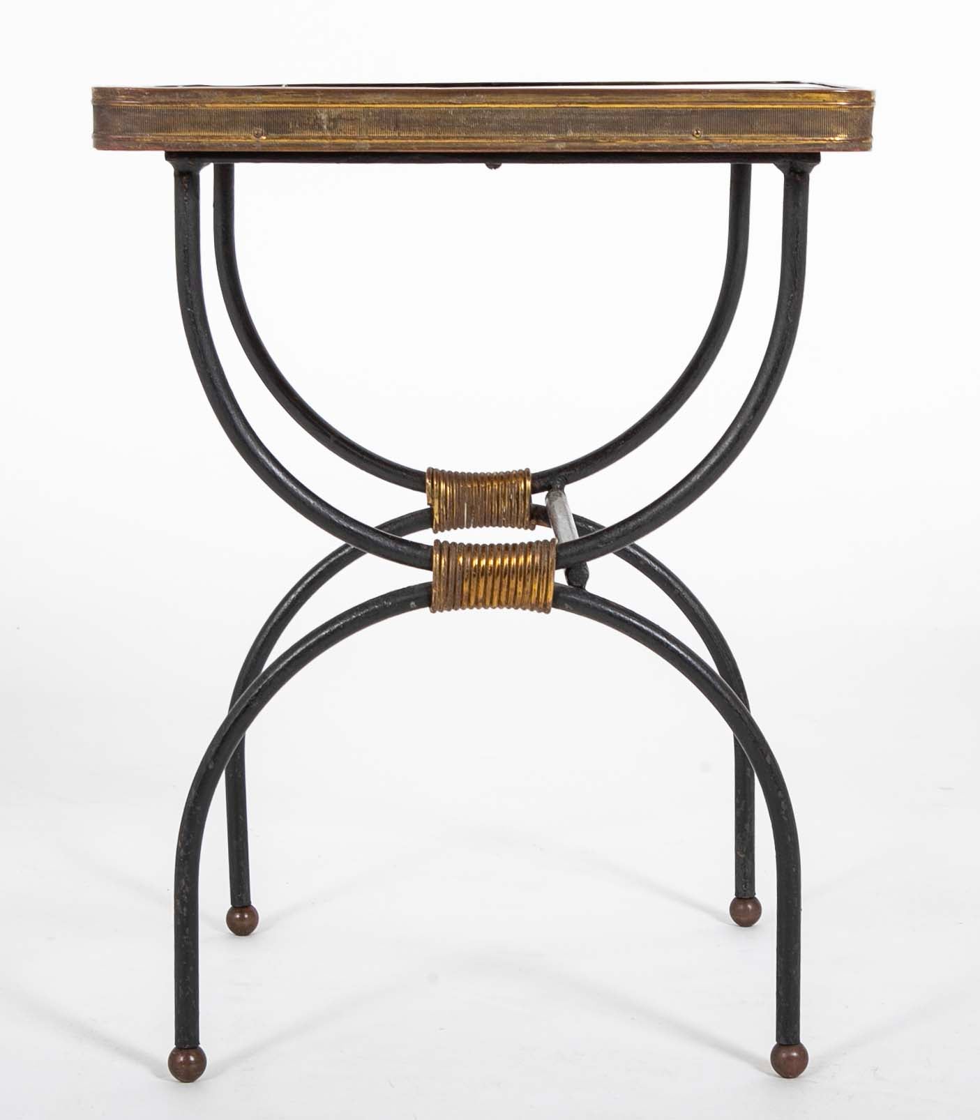 Two Nesting Tables in Curule Formed Metal by Jacques Adnet
