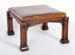 English Oak Bench with Leather Seat After A.W.N. Pugin
