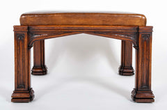 English Oak Bench with Leather Seat After A.W.N. Pugin