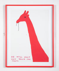David Shrigley (b.1968) Print of Giraffe "He Will Only Eat Squid Ink Pasta"