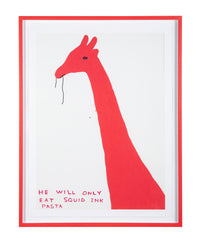 David Shrigley (b.1968) Print of Giraffe "He Will Only Eat Squid Ink Pasta"