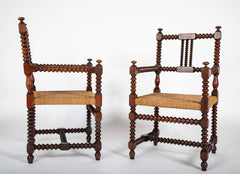 Pair of Turned Wood Arm Chairs In The Manner of Charles Du