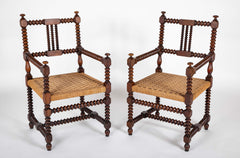 Pair of Turned Wood Arm Chairs In The Manner of Charles Du