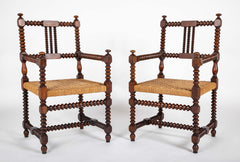 Pair of Turned Wood Arm Chairs In The Manner of Charles Du