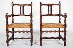 Pair of Turned Wood Arm Chairs In The Manner of Charles Du