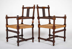 Pair of Turned Wood Arm Chairs In The Manner of Charles Du