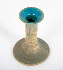 Pair of Pewabic Pottery Candle Stands with Bright Iridescent Turquoise Glaze on Earthenware