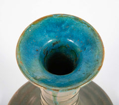 Pair of Pewabic Pottery Candle Stands with Bright Iridescent Turquoise Glaze on Earthenware