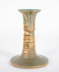 Pair of Pewabic Pottery Candle Stands with Bright Iridescent Turquoise Glaze on Earthenware