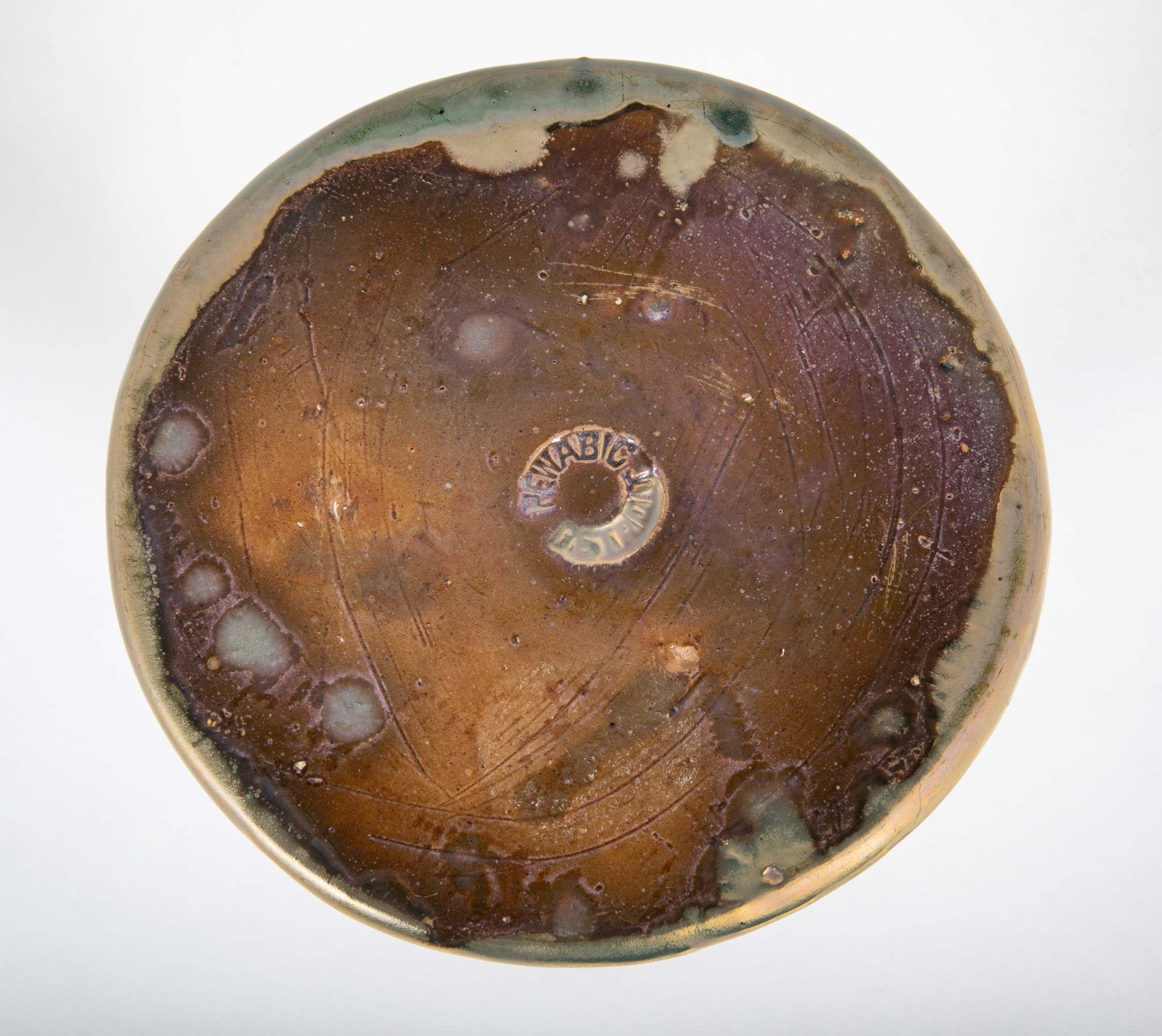 Pair of Pewabic Pottery Candle Stands with Bright Iridescent Turquoise Glaze on Earthenware