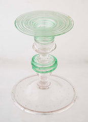 Pair of Green Threaded Glass Candlesticks by Steuben/H.C Frey & Co.