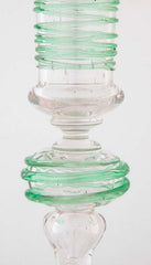 Pair of Green Threaded Glass Candlesticks by Steuben/H.C Frey & Co.