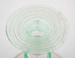 Pair of Green Threaded Glass Candlesticks by Steuben/H.C Frey & Co.