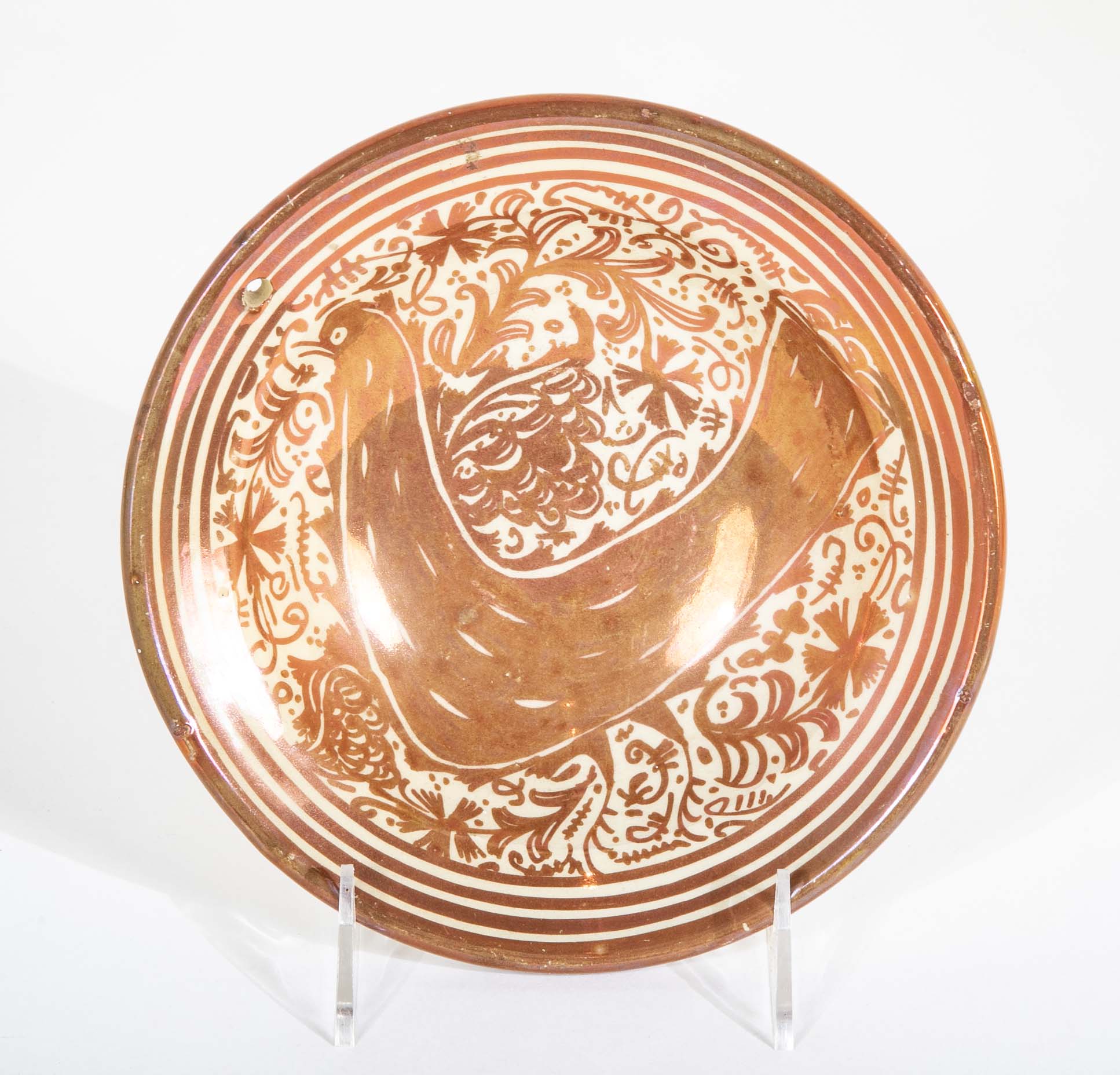 Two Copper Lustre Plates with Highly Stylized Birds