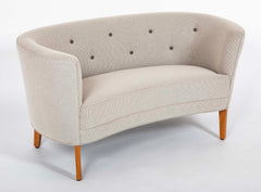 Pair of Mid-Century Danish Upholstered Loveseats on Stained Beech Legs