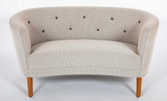 Pair of Mid-Century Danish Upholstered Loveseats on Stained Beech Legs