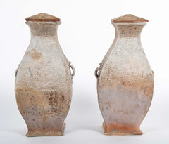 A Rare Matched Pair of Matching Greyware Chinese Fanghu Jars
