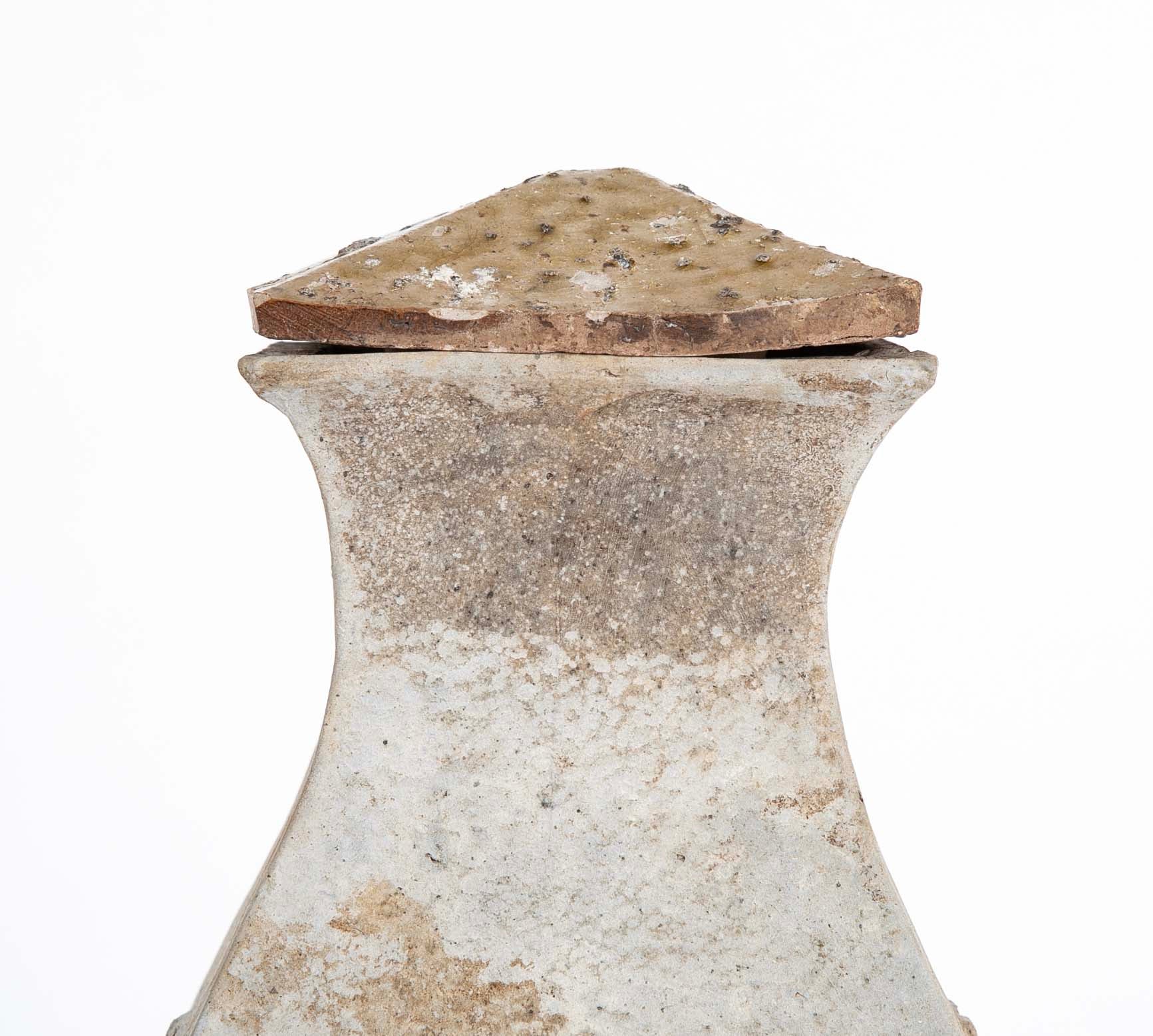 A Rare Matched Pair of Matching Greyware Chinese Fanghu Jars