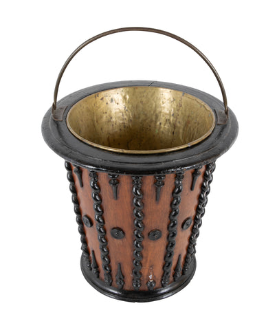 Mahogany and Ebonized Wood Continental  Lined Peat Bucket