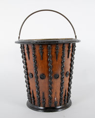 Mahogany and Ebonized Wood Continental  Lined Peat Bucket