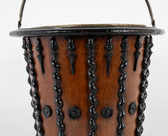 Mahogany and Ebonized Wood Continental  Lined Peat Bucket