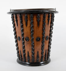 Mahogany and Ebonized Wood Continental  Lined Peat Bucket