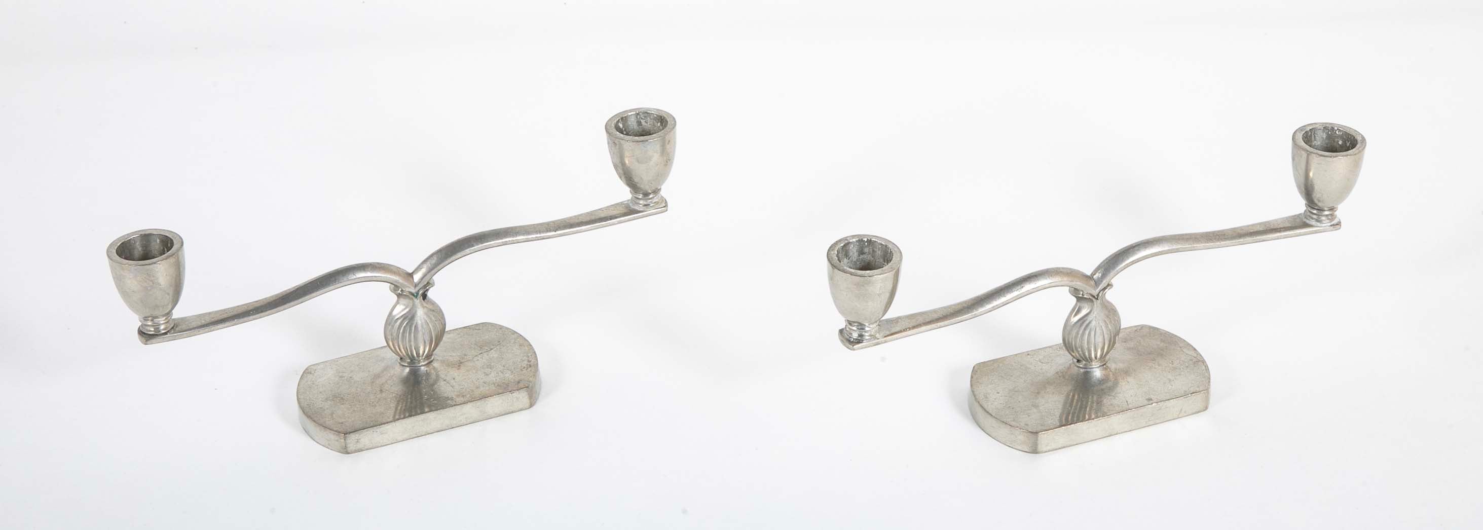 Just Andersen Pair of Two Arm Pewter Candlesticks