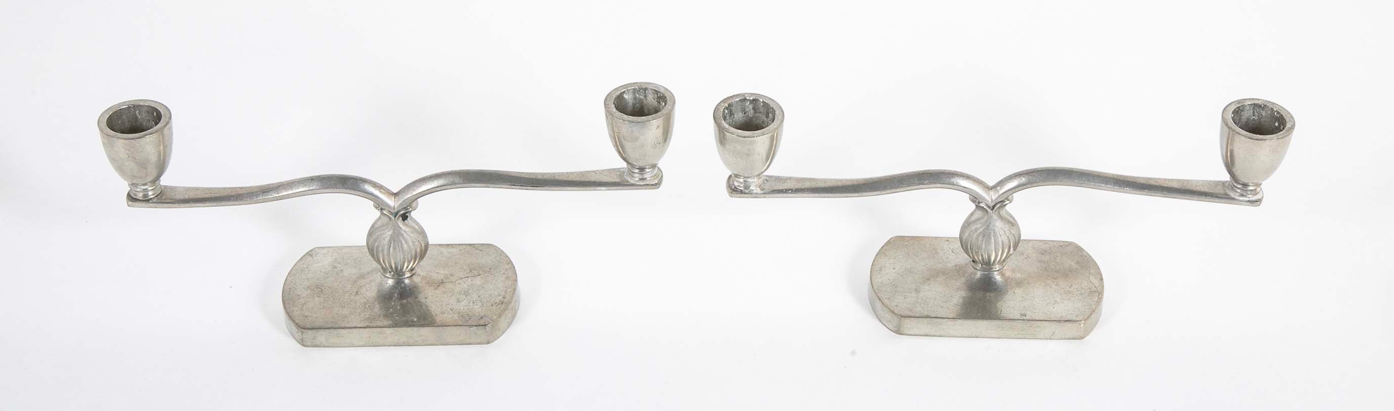 Just Andersen Pair of Two Arm Pewter Candlesticks