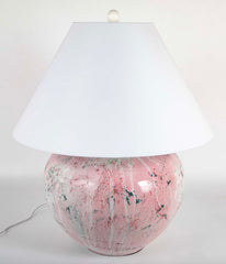 Large Variegated Pink Glazed Ceramic Lamp