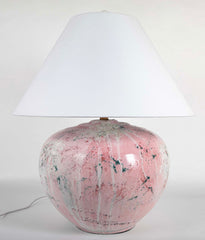 Large Variegated Pink Glazed Ceramic Lamp