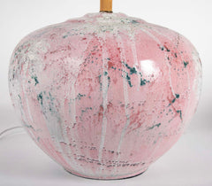 Large Variegated Pink Glazed Ceramic Lamp