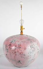 Large Variegated Pink Glazed Ceramic Lamp