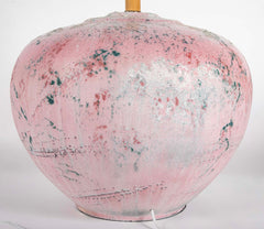 Large Variegated Pink Glazed Ceramic Lamp