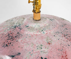 Large Variegated Pink Glazed Ceramic Lamp