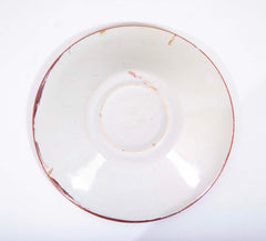 Ruby Lustre Ware Plate with Man Carrying Bird on a Stick