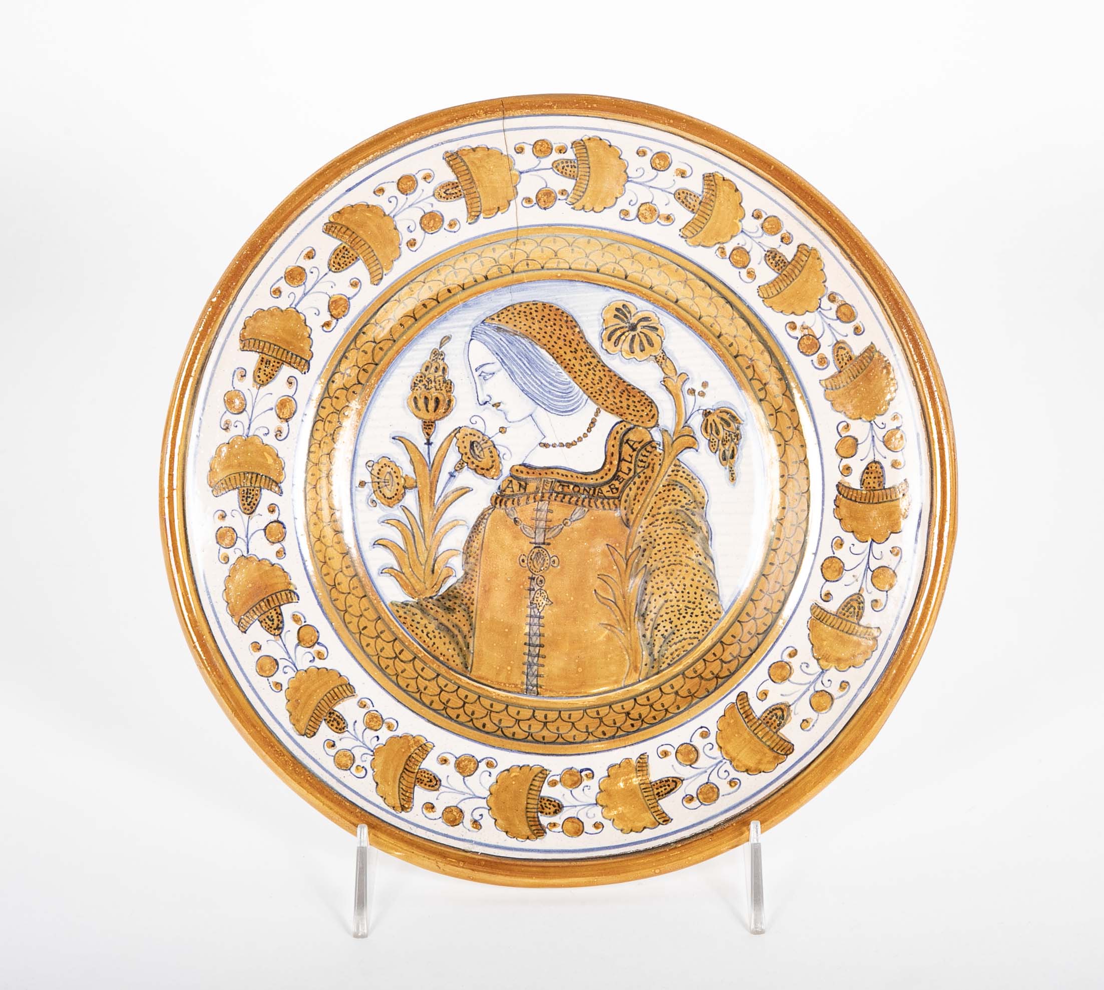 Deruta Reproduction "Bella Donna" Style Plate with Figure in Loose Blouse