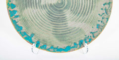 Pewabic Pottery Charger with Iridescent Aqua Glazed Rim