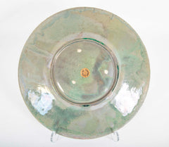 Pewabic Pottery Charger with Iridescent Aqua Glazed Rim