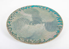 Pewabic Pottery Charger with Iridescent Aqua Glazed Rim