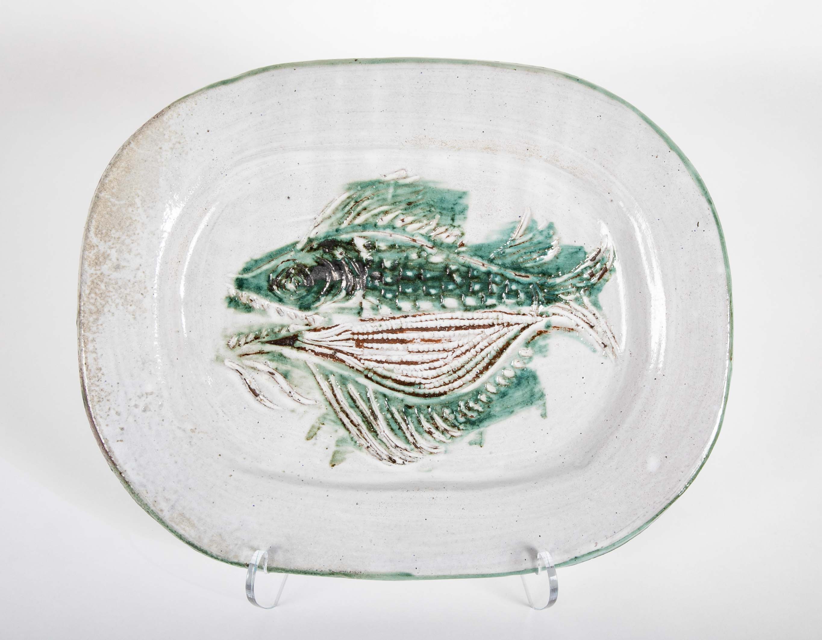 Ceramic Platter with Fish in Center by Albert Thiry, Vallauris France