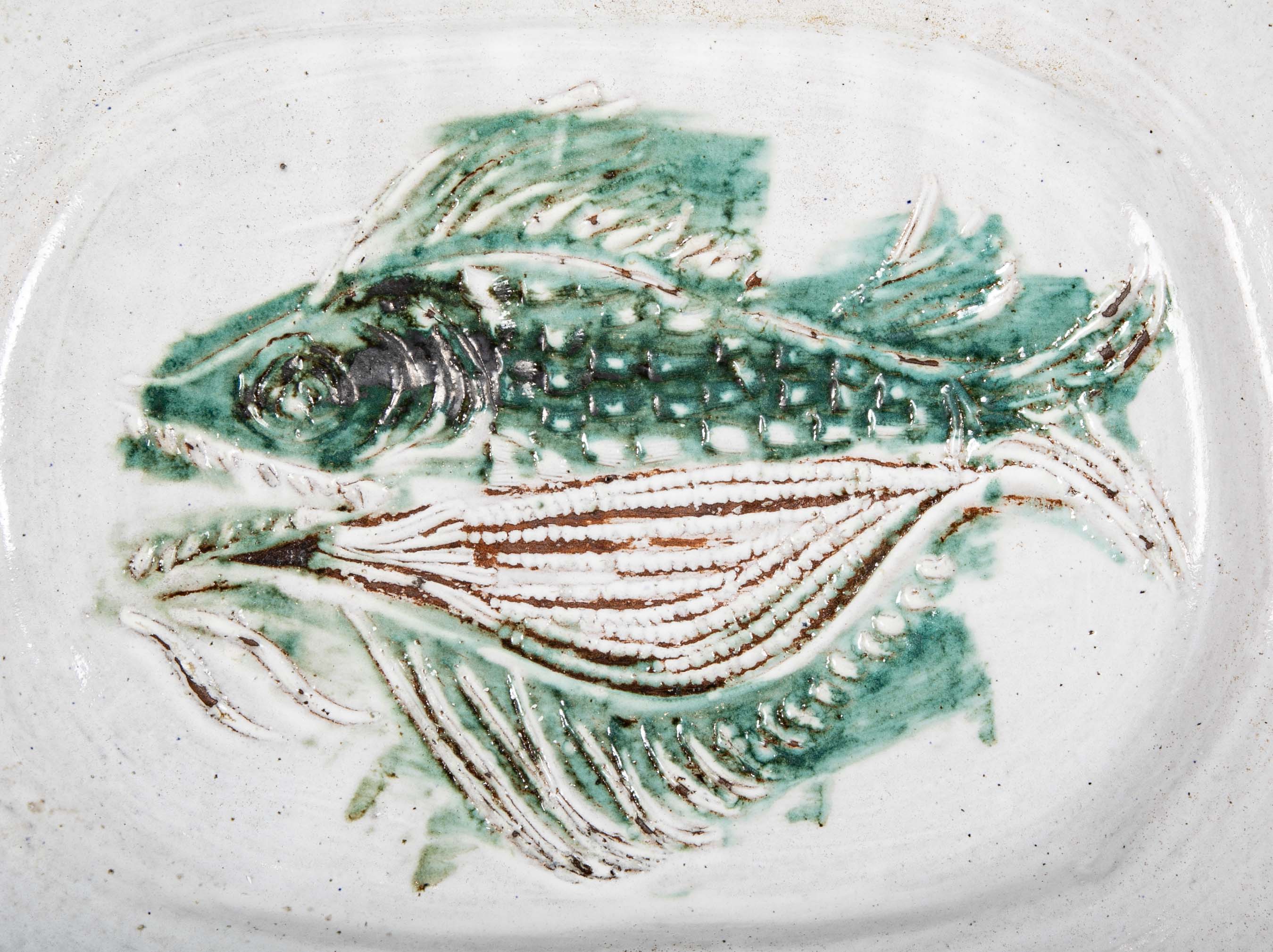 Ceramic Platter with Fish in Center by Albert Thiry, Vallauris France