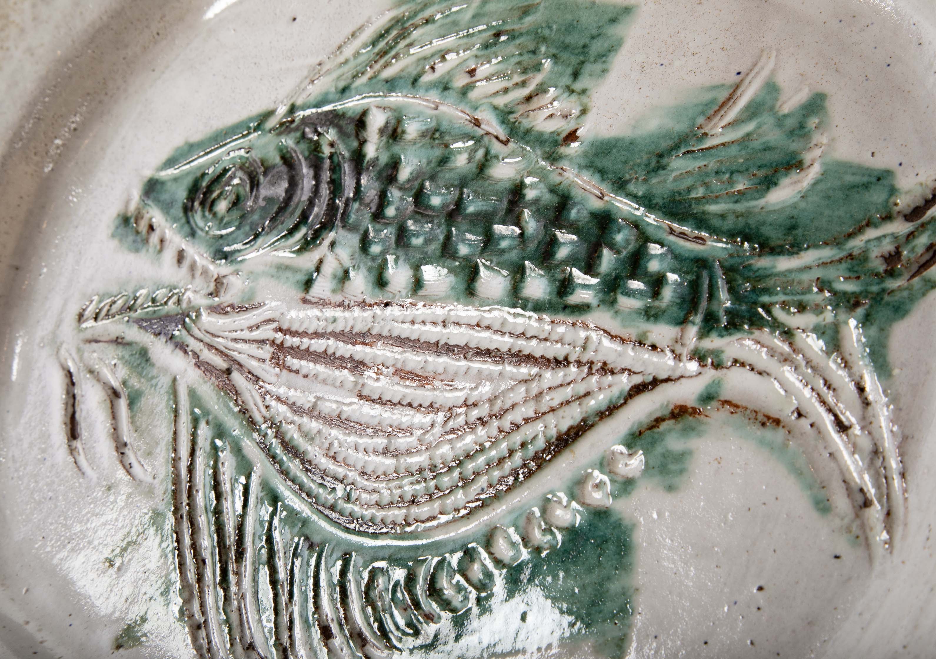 Ceramic Platter with Fish in Center by Albert Thiry, Vallauris France