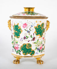 A Paris Porcelain Bulb Pot with Satyr Head Handles & Floral Decor