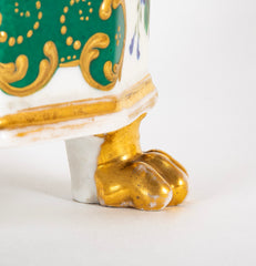 A Paris Porcelain Bulb Pot with Satyr Head Handles & Floral Decor