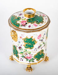 A Paris Porcelain Bulb Pot with Satyr Head Handles & Floral Decor