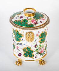 A Paris Porcelain Bulb Pot with Satyr Head Handles & Floral Decor